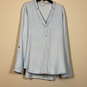 MICHAEL Michael Kors Deep-V Light Blue Layered Lightweight Blouse, L